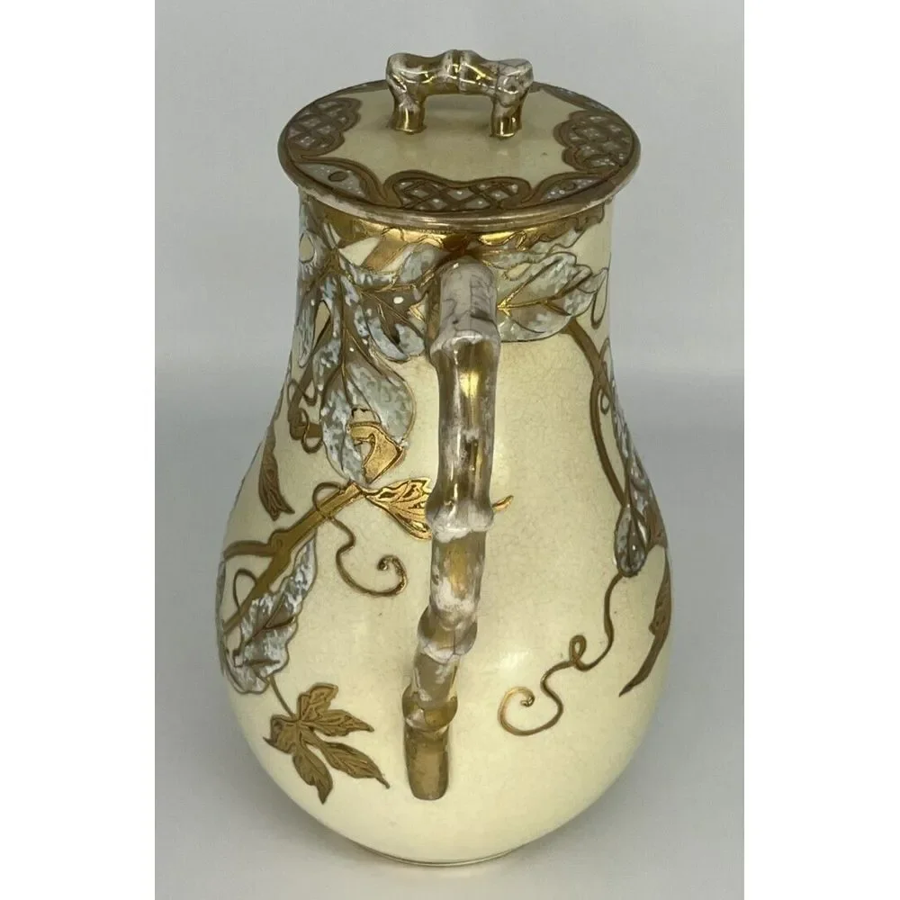 Antique English‎ Staffordshire Ivory and Gold Gilded Pottery Teapot